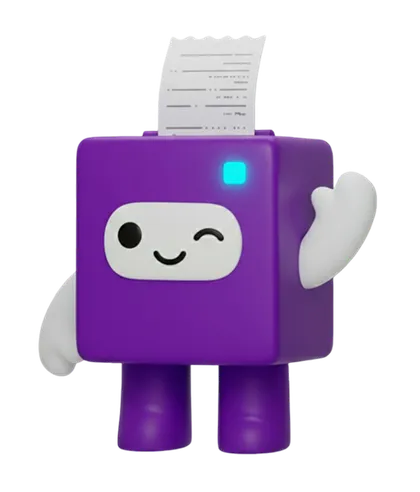 Facturito, la mascota de la facturación electrónica de Perseo: una impresora de tickets morada que saluda